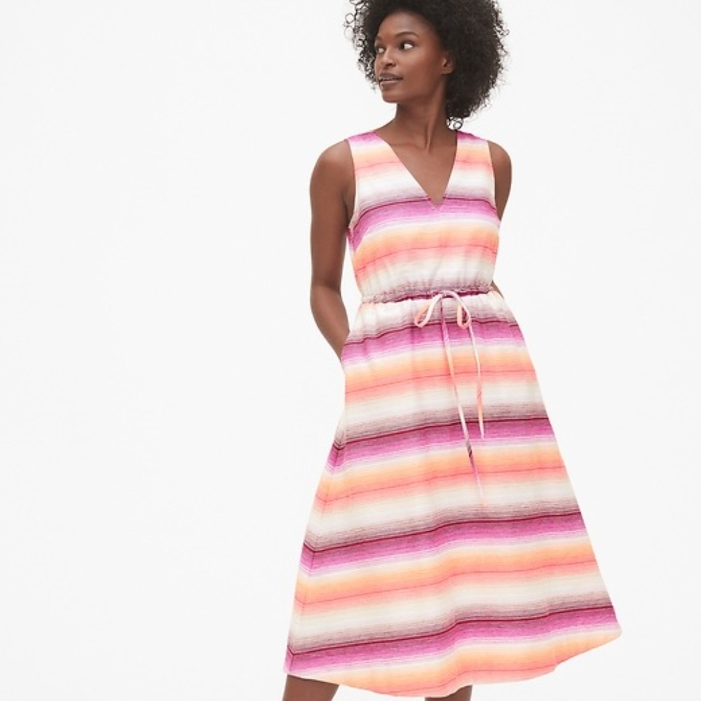 GAP Orange and Purple Sleeveless Midi Dress Size 8